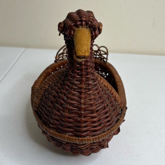 Vintage Brown Rattan Wicker Duck Basket Woven Wood Bird Farmhouse Decor Boho - Picture 2 of 14